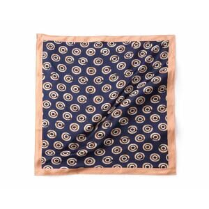 Blue Satin Scarf Geometric Circle Print Navy Tan Square Head Neck Hair Wrap